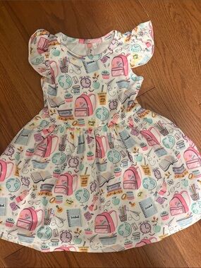 Girls White Dress with Pink & Teal School Print- Mia Belle - back to  school